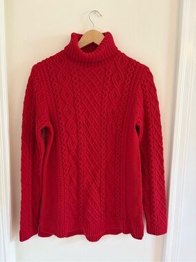 Lands' End Women's Red Cable Turtleneck Sweater